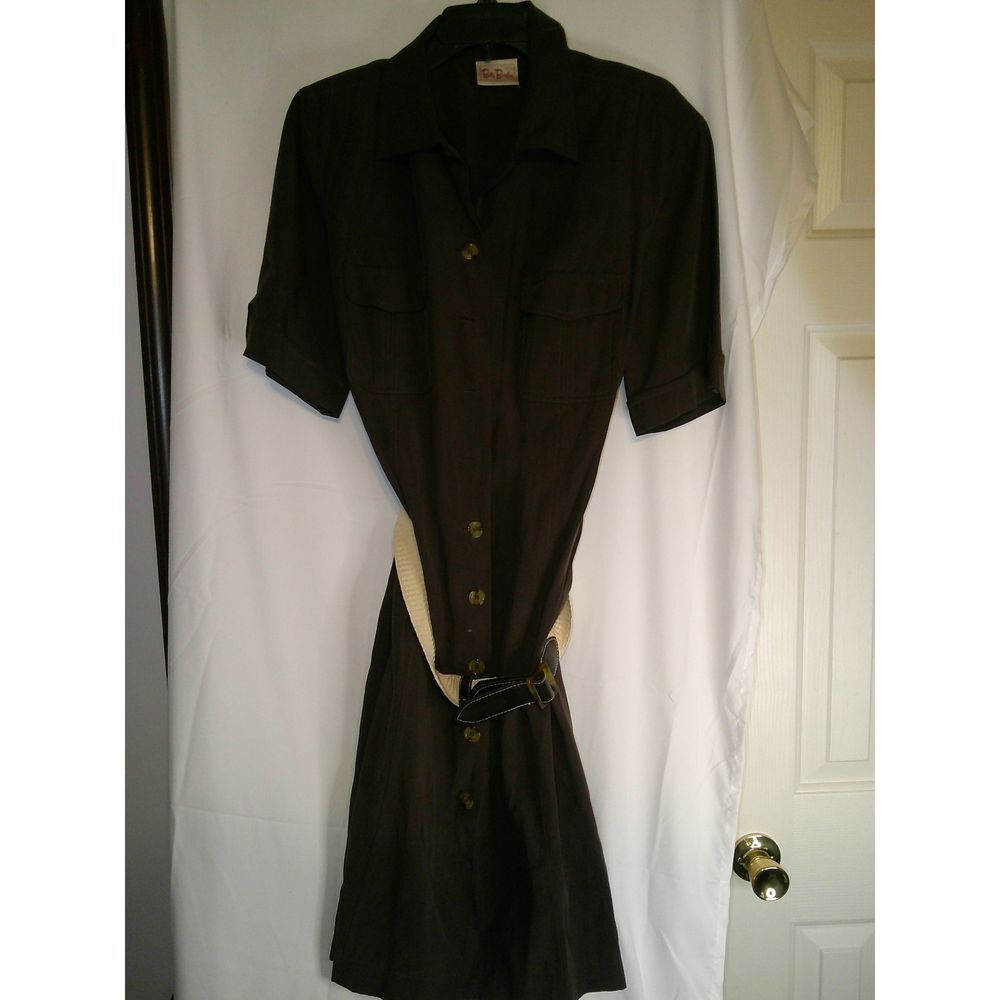 Betty Barclay 80'sVintage Brown Button-Up Dress‎ w/Belt Retro Professional Wear